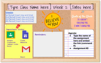 Preview of Weekly Agenda/ Virtual Bulletin Board (use instead of Bitmoji Classroom) 