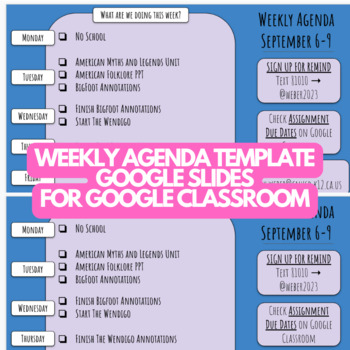 Preview of Weekly Agenda on Google Slides for Google Classroom