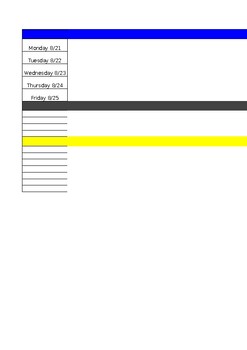 Preview of Weekly Announcements template (editable and fillable excel sheet)