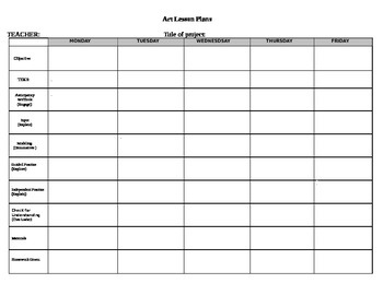 Weekly Art Lesson Plan Template by Lady Roz | TPT