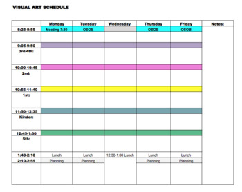 Preview of Weekly Art Schedule, Editable