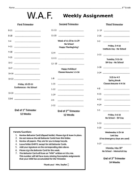 Preview of Weekly Assignment Folder - 3 Trimesters