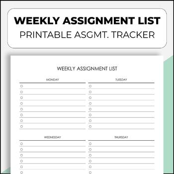 Preview of Weekly Assignment List, Homework Tracker, Printable, PDF Download, Letter Size