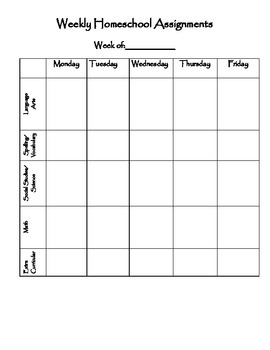Weekly Homeschool Assignment Planner by TX Home School Mom | TpT