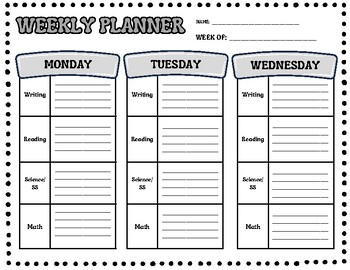 Preview of Weekly Assignment Planner- Subject Outline