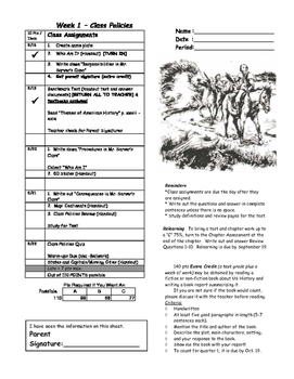 Preview of Weekly Assignment Sheets/Calendar for the WHOLE YEAR - U.S. American History