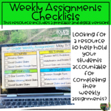 Digital & Printable Weekly Assignments Checklists