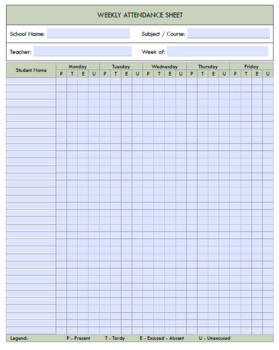 Weekly Attendance Sheet Printable & Fillable by amal taouil | TPT