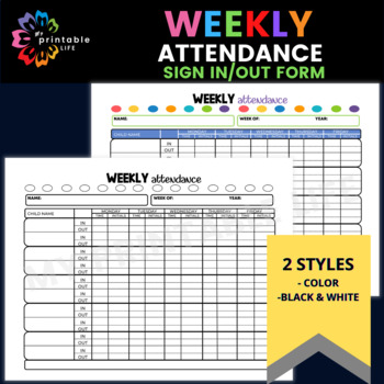 Preview of Weekly Attendance Sign-In / Sign-Out Sheet