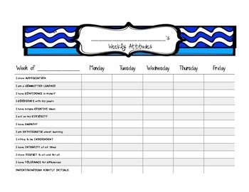 Preview of Weekly Attitudes Behavior Log