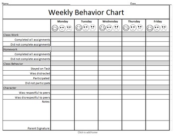 Weekly Behavior Chart by Deborah Gorman | Teachers Pay Teachers