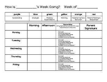 Weekly Behavior Chart For Home