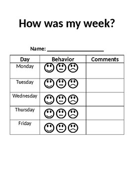 Weekly Behavior Chart by Hooked on Kindergarten | TPT