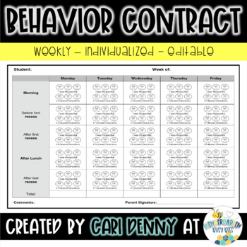 Preview of Weekly Behavior Chart Editable