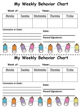 Weekly Behavior Chart For Students (CAN BE EDITED) Pencil Themed