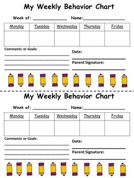 Weekly Behavior Chart For Students (CAN BE EDITED) Pencil Themed