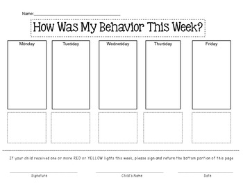 Weekly Behavior Chart Red Yellow Green Lights By Miss Angotti
