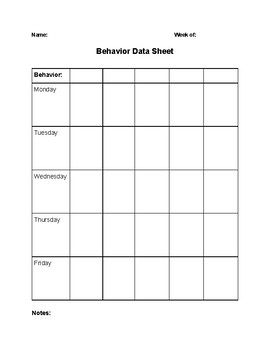 Weekly Behavior Data Sheet by Madeline Arbour | Teachers Pay Teachers