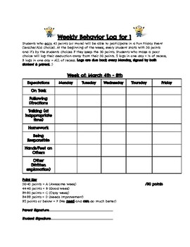 Weekly Behavior Log by Jake DeWitt | Teachers Pay Teachers