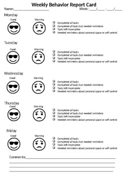 Preview of Weekly Behavior Report Card Editable/Customizable