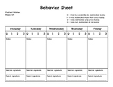 Weekly Behavior Sheet