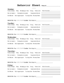 Weekly Behavior Sheet for Homework Folder