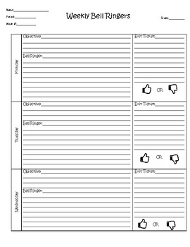 Weekly Bell Ringer Sheet by Briana Budwit TPT