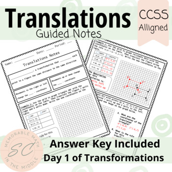 Preview of Translations Guided Notes and Answer Key