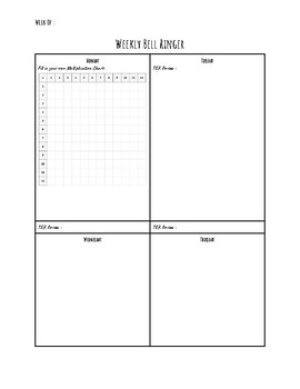 Weekly Bell Ringer Template Editable by Teach Easy By Arlondria TPT