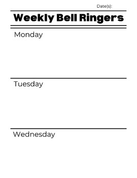 Weekly Bell Ringer Template (date) by Your Fav Health Teacher TPT