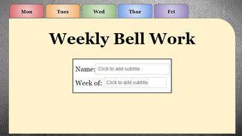 Preview of Weekly Bell Work Tracker