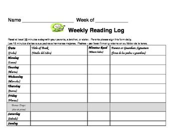 Preview of Weekly Book Log