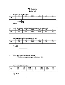 Preview of Weekly Calculus Quizzes