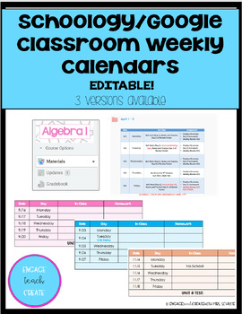 Preview of Weekly Calendar for Schoology/Google Classroom - EDITABLE