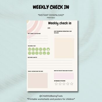 Preview of Weekly Check In Printable Worksheet Children Journal Template School Class