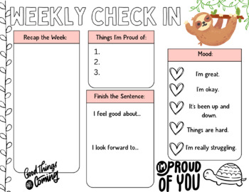 Preview of Weekly Check In Self Reflection