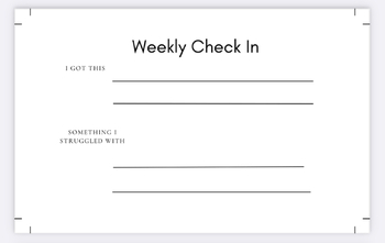 Preview of Weekly Check In- index card format!