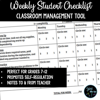 Preview of Weekly Checklist Behavior & Classwork - Growth Mindset/Classroom Management