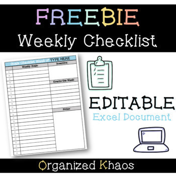 Preview of Weekly Checklist Organization- To Do List - Digital or Print