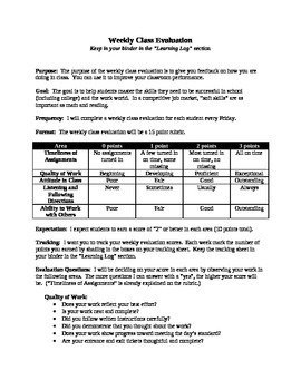 Preview of Weekly Class Evaluation Rubric System for Classroom Management