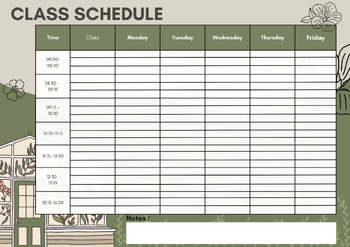 Preview of Weekly Class Schedule Template (08:00 - 14:00) A4