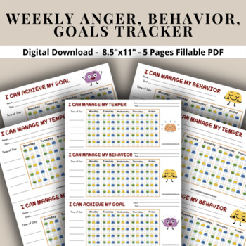 Preview of Weekly Classroom Anger-Behavior Management-Goals Tracker Emotions Feelings Chart