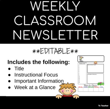 Preview of Weekly Classroom Newsletter *Editable*