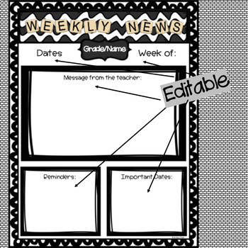 Preview of Weekly Classroom Newsletter - Editable and Personalized!