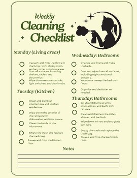 Preview of Weekly   Cleaning Checklist