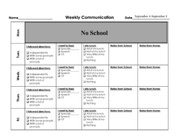 Preview of Weekly Communication Sheet-editable