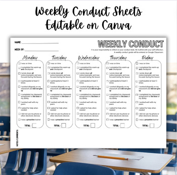 Preview of Weekly Conduct Sheet | Behavior Checklist | Behavior Management | EDITABLE