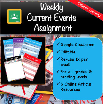 Preview of Weekly Current Event Assignment Template: Distance Learning Activity (Editable) 
