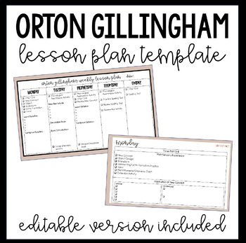 Preview of Weekly + Daily Orton Gillingham Lesson Plan Template (Editable)