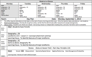 Preview of Day Plan Template with "Week-at-a-Glance" for All Grades